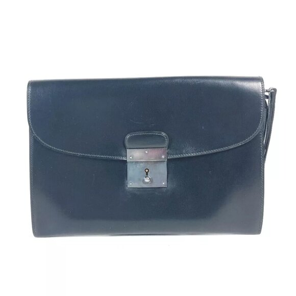 HERMES bag pouch Kirius With strap Clutch bag Boxcalf Black